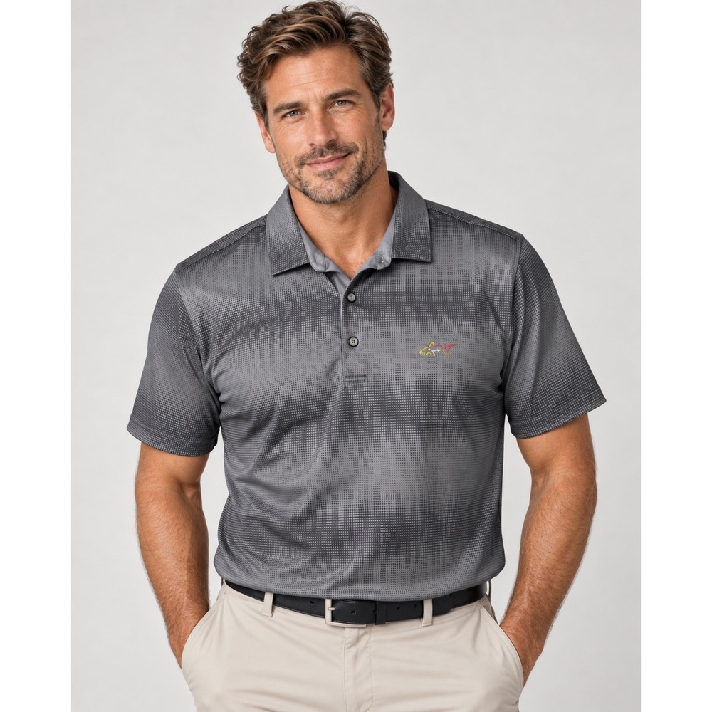 Greg Norman Play Dry Golf Polo Shirt Mens XXL Grey Gradient Shark Logo Short Slv